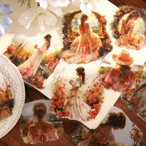 Vintage Girl Floral Pattern Sticker, 10pcs/set Scrapbooking & Journal Making Material Paper, DIY Decorative Sticker for Stationery Computer Water Bottle