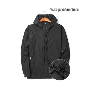 Unisex Casual Plain Longsleeves Hooded Sun Protection Jacket - 100% Polyester Woven Fabric, Regular Fit, Breathable, Quick-Dry, Lightweight, UV-Resistant, with Zipper Pocket for Summer Outdoor Activities - Fishing, Hiking