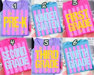 Comfort Colors Neon Striped School Coquette 2027 T-Shirt, Striped Summer School Shirt, Kinder Garten Teacher, 2Nd 3Rd 4Th Grade, Back To School Shirt, Full Size, Full Color