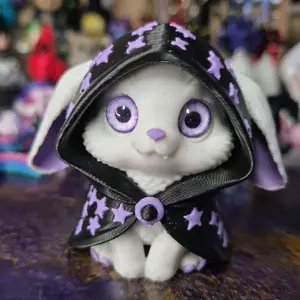 Mystical Bunny Figurine Home Decor Collection with glass Eyes and Star Hood