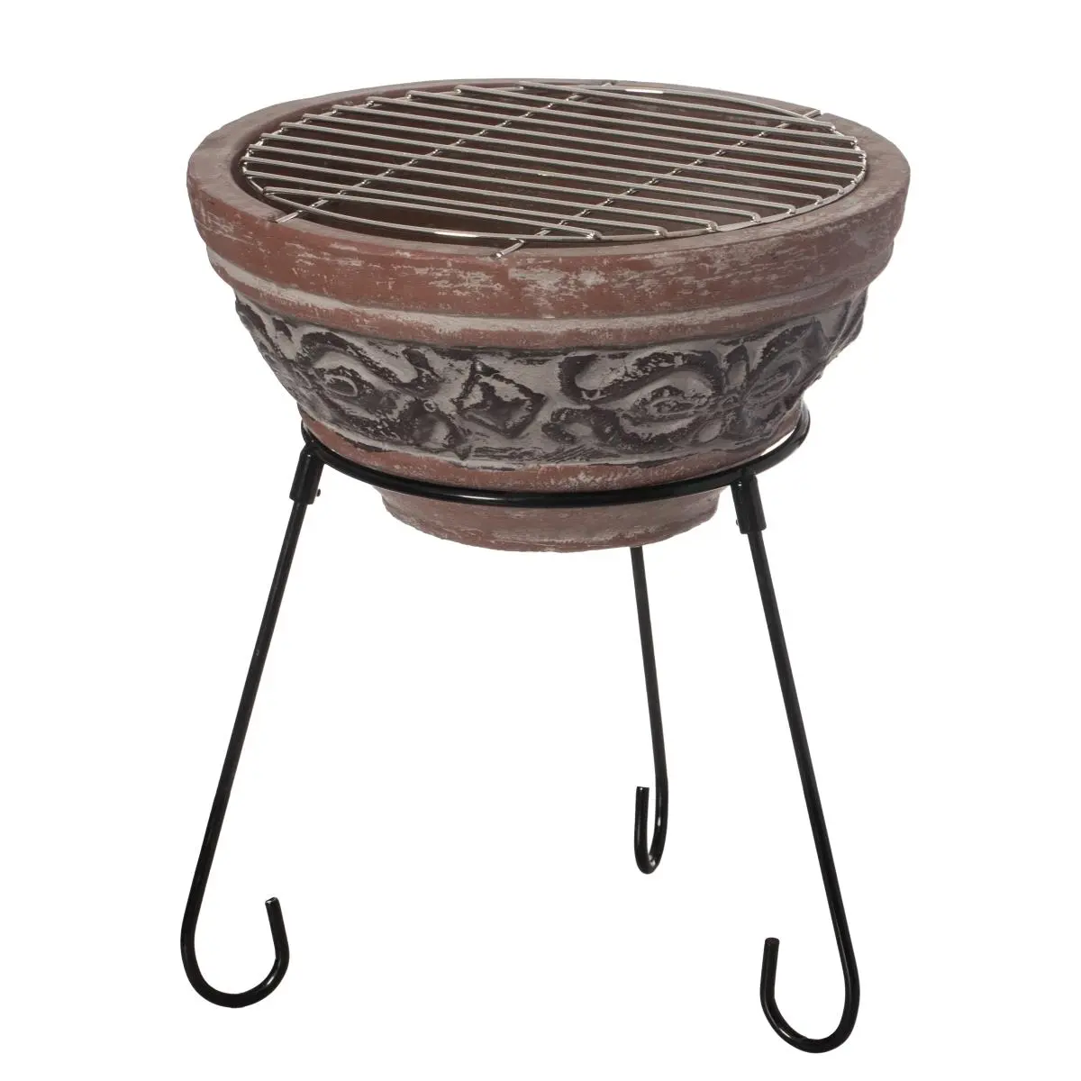 Vintiquewise QI004353 13.25in Dia Round Ceramic Clay Outdoor Small Red & Gray Grill Accent Fire Pit, Sturdy Metal Stand, Accent Finish, Charcoal Burn, for Family Gatherings, Campfire/BBQ Party, Entertaining Rejuvenating Atmosphere