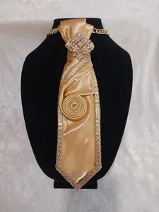 Gold Rhinestone Trim Custom Tie