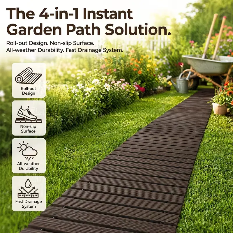 Surface Roll Out Boardwalk Walkways Road Floor Pathway Rustic Path Decorative Patio Pavers for Outdoor Garden Beach Wedding Party (Brown)