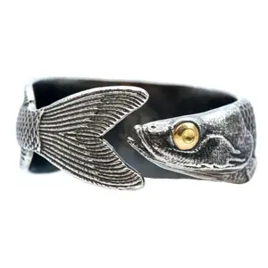 Buyee 925 Sterling Silver Male Ring Finger Cute Fish Open Ring for Women Men Fashion Unique Animal Punk Fine Jewelry Circle Gift