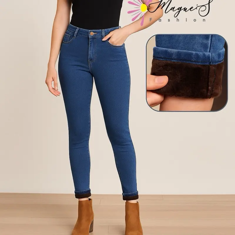 Jean Perfect for Winter Time with Faux Fur Lining and High Waist Design