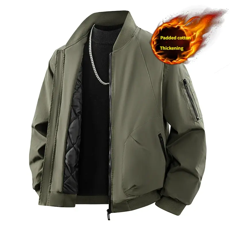 Men's Heavyweight Full Zip Pilot Jacket Thick Winter Coat with Full Zipper Closure and Zipper Pockets Machine Washable Coat Suitable for Casual and Formal Occasions Lining Thickened
