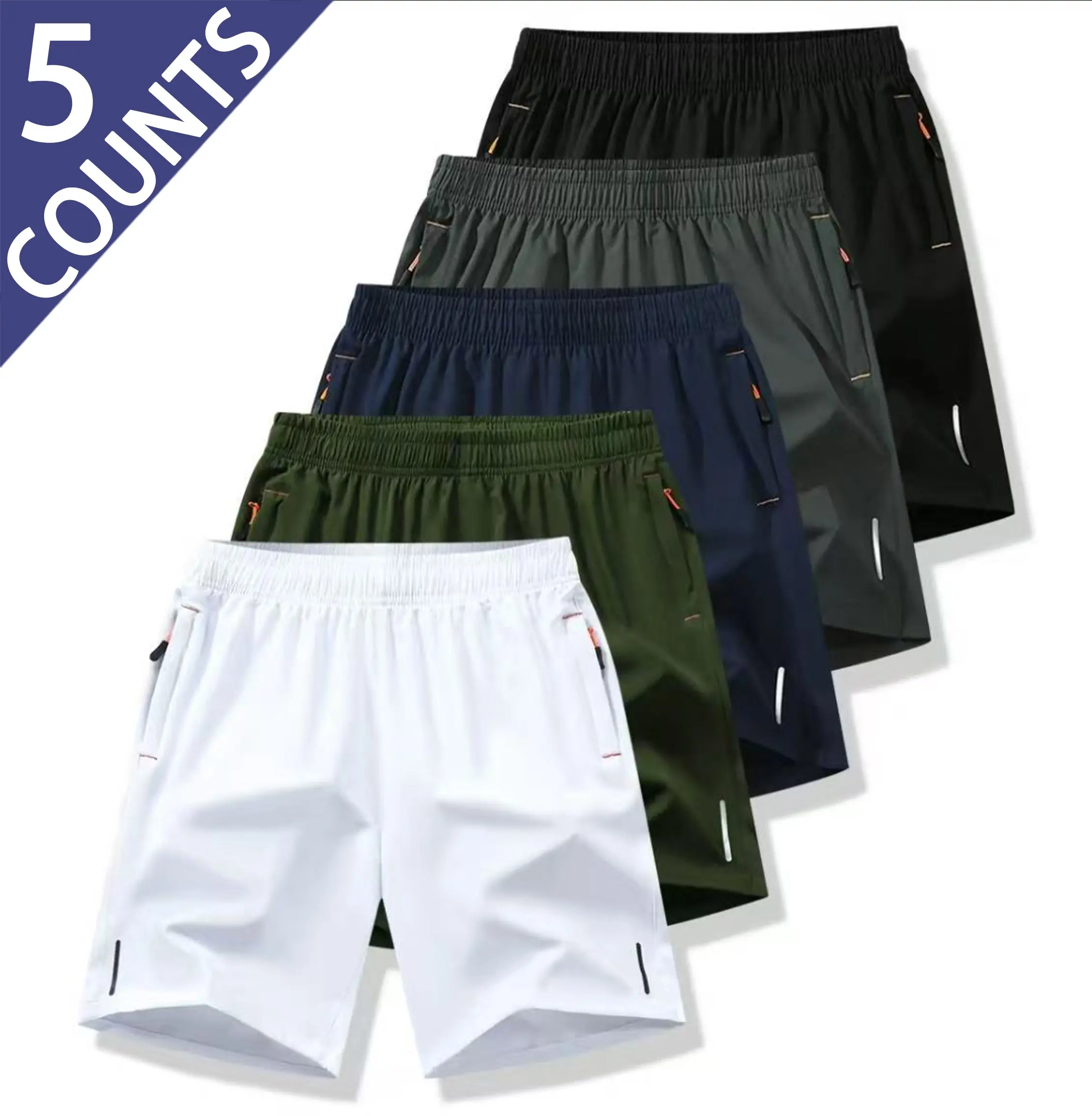 Echo Attire men’s shorts, 5-pack solid-color shorts with zippered pockets, casual regular fit with drawstring waist; suitable for summer sports and casual wear; lightweight athletic apparel; breathable training cycling fitness sportswear; sports shorts se
