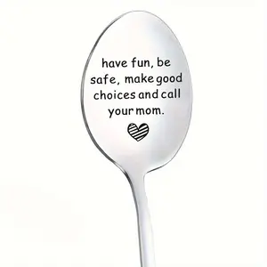Stainless Steel Engraved Spoon, Call Mom Design, Tableware, Perfect for Coffee, Desserts & Ice Cream, Ideal for Parties, Birthdays, Mothers' Days Gifts