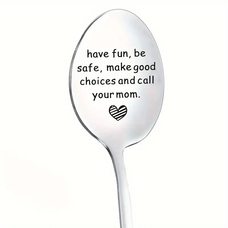 Stainless Steel Engraved Spoon, Call Mom Design, Tableware, Perfect for Coffee, Desserts & Ice Cream, Ideal for Parties, Birthdays, Mothers' Days Gifts