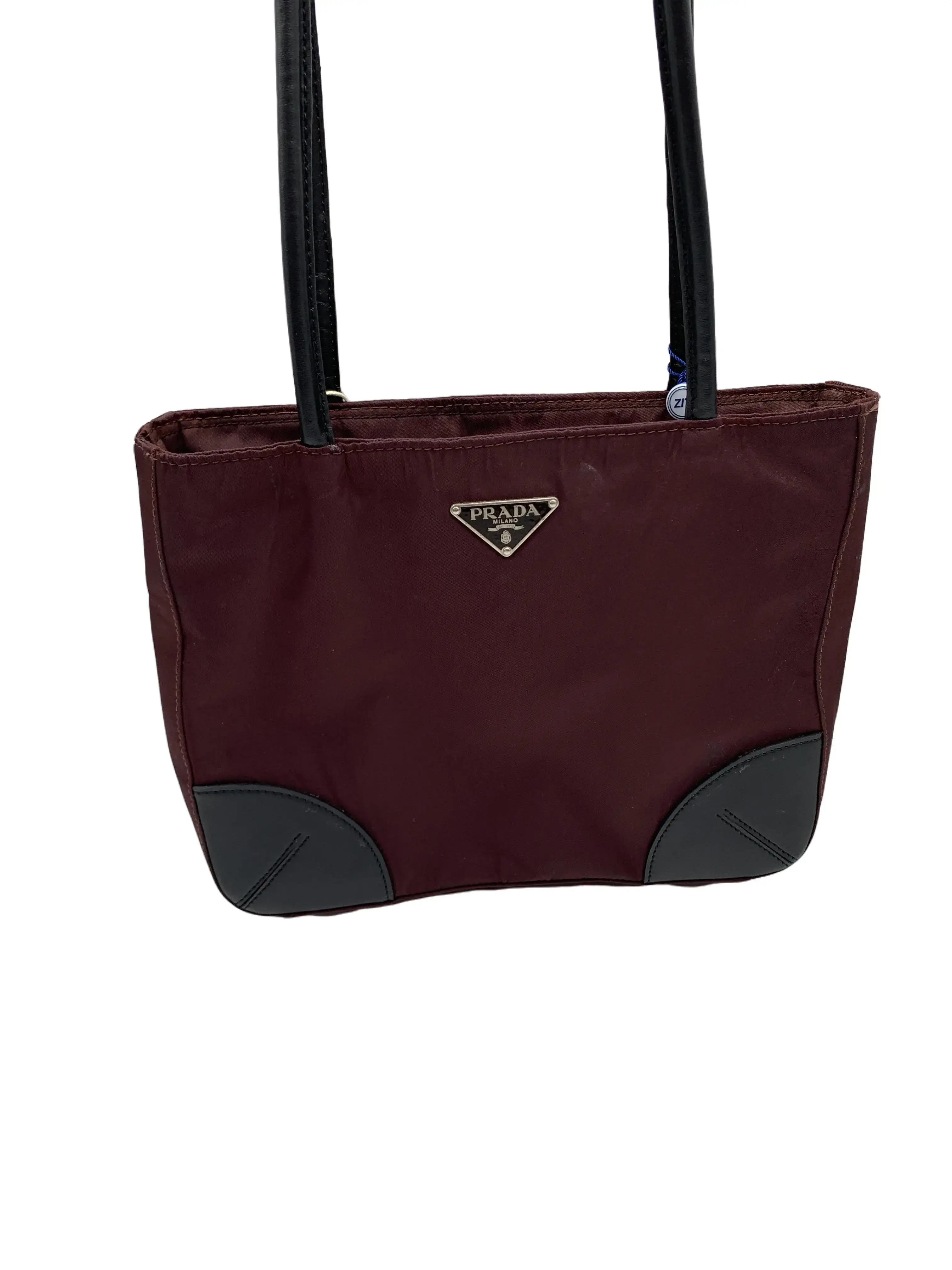 Pre-owned PRADA Burgundy Nylon Leather Corner Daily Small Tote Bag/WJ03817026/7026