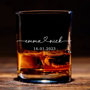 Anniversary Whiskey Glass High quality laser engraved whiskey glasses, Personalize your name or handwriting Gifts for couples, Home Decor & Gifts, Funny gift for men and women, Drinkware.