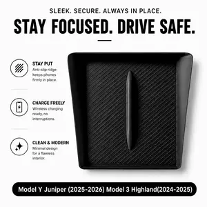 Black anti-slip waterproof silicone central control wireless charging pad white interior black interior suitable for Tesla Model Y Juniper 2025-2026 Model 3 Highland 2024-2025