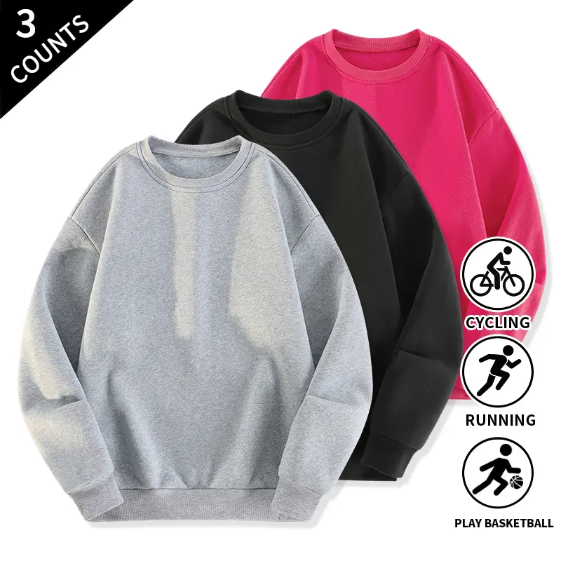 Men’s crew neck sweatshirt, 3‑pack — long sleeve solid color casual pullover sweatshirts for everyday wear