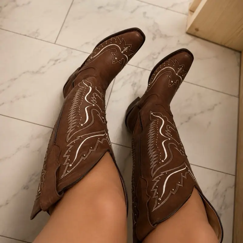 Nayely Rhinestone Stitched Tall Boot Women Bota