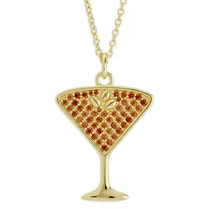 Pave CZ Espresso Martini Pendant Necklace