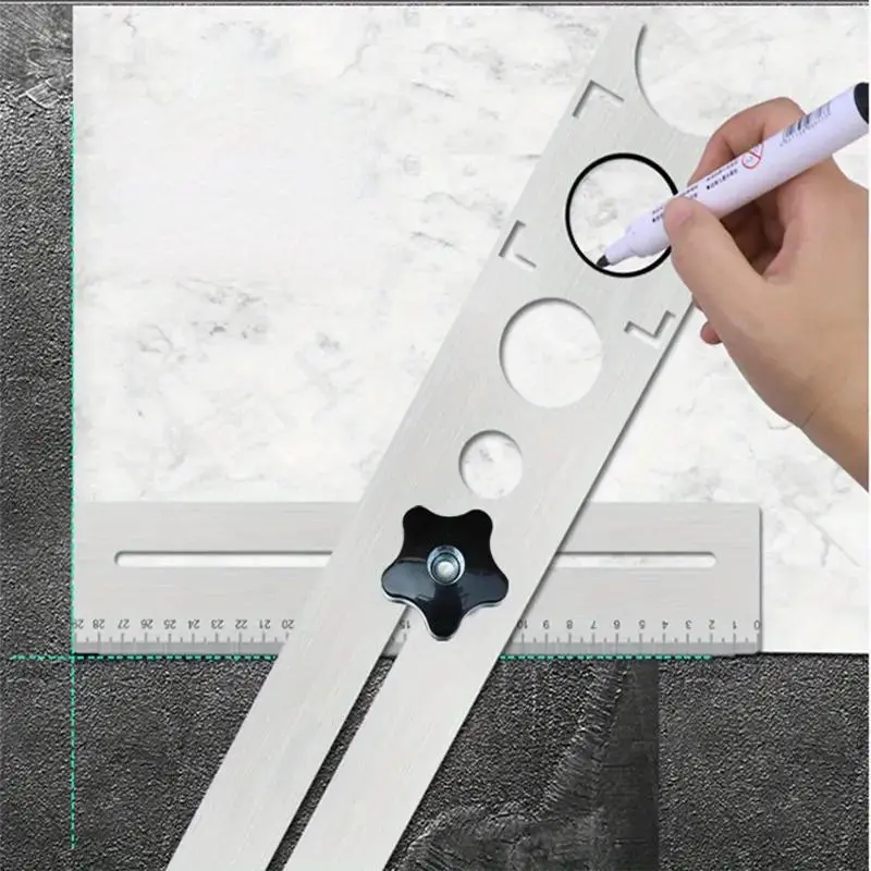 Stainless Steel Ceramic Tile Drill Guide, Multifunctional Positioning Ruler for Marble and Floor Tiles, Adjustable Measuring Tool with Knob, Hand Measuring Tool, Hardware