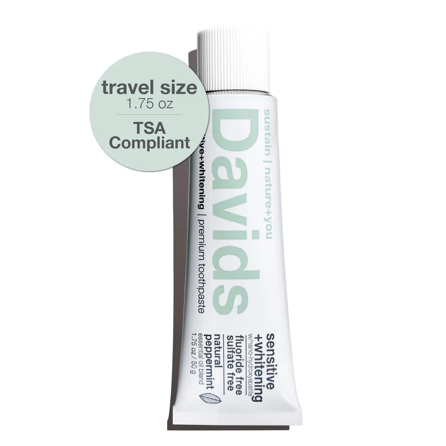 Davids Nano Hydroxyapatite Toothpaste Sensitive + Whitening Peppermint 4oz | Fluoride Free | Remineralizing | Enamel Health | Antiplaque | SLS Free | Made in USA | Recyclable Metal Tube | EWG Verified
