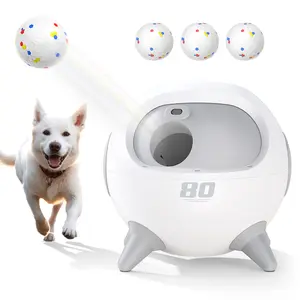 Uahpet Automatic Ball Launcher for Dogs with Obstacle Detection, 20ft-80ft Adjustable Distances for Medium & Large Dogs, with 4 Balls dog products toys  puppy essentials