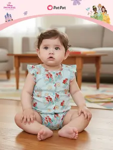 PatPat Disney Princess Baby Girl 2-Pack Romper Set Official Ariel Cinderella Belle Infant Bodysuit with Ruffle Sleeves Soft Breathable Snap Closure Jumpsuit for Newborn to 24 Months Ideal Baby Shower Gift