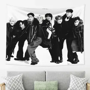 1Pc SKZ Male Group Creative Printed Tapestry, Ideal Decor for Living Room, Bedroom, Party & Office, Perfect for Christmas & Home Decoration, Must‑Have Home Tapestry