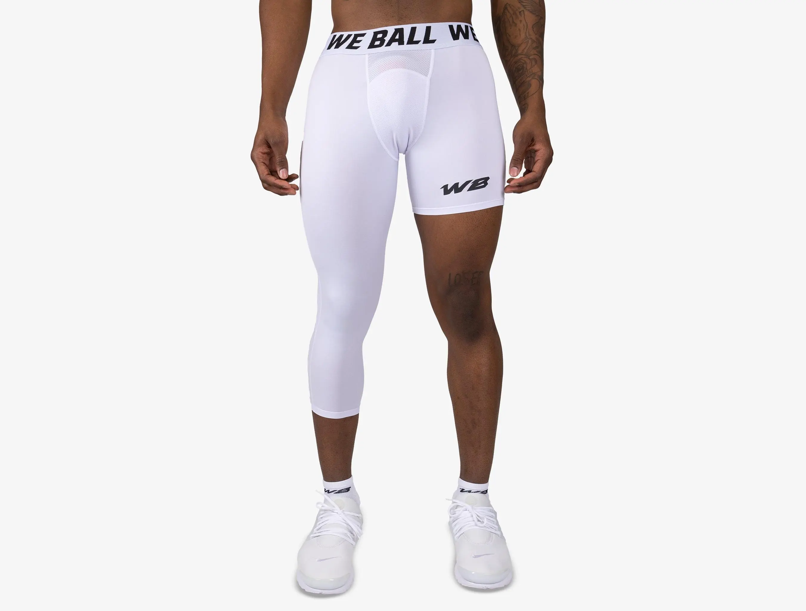 We Ball Sports Single, One Leg Compression 3/4 Tights (White) Spandex For Gym Shaping Leggings Athletic Stretchable Athletic Running Pants