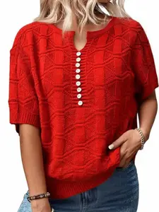 Women's Boho Style Summer Knitwear, Round Neck Short Sweater, Large Size Casual Fashion Top, Perfect for Vacation & Daily Wear