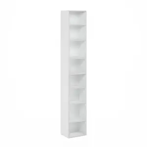 PASIR Bookcase, 8-Tier Bookshelf, Open Shelf Bookcase, 9.3 x 11.8 x 70.9, for Living Room Bedroom Home Office, White