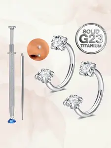 20g Titanium Horseshoe Nose Ring for Women U Shaped Double CZ Nose Ring Hoop Titanium Hinged Hoop 8mm Surgical Steel Silver Cartilage Helix Tragus Earring Labret Lip Piercing Jewelry Septum Rings 20 gauge 8mm