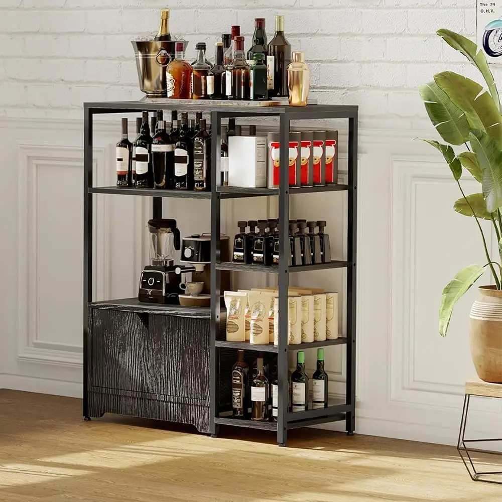 Mini Coffee Bar Cabinet with Storage, 31.6'' Small Corner Bar Stand Cabinet with Doors for Tea, Coffee Station Table, Buffet Sideboard Cabinet for Dining Room, Rustic Storage Organizer