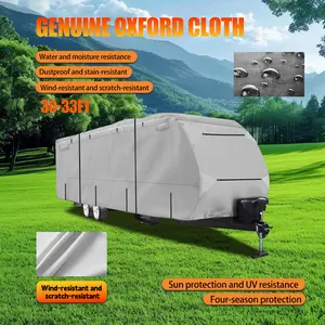 RV Cover - Thickened Waterproof UV Resistant 8-ply Fabric with 6 Vents & 2 Reflective Strips for 30-33FT Trailers 4-season Protection