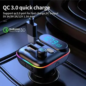 Car Adapter Wireless Am/fm Radio Transmitter Bluetooth-compatible 5.0 Mp3 Music Player Qc3.0+PD 20w Fast Charging Car Charger 7 Color LED Lights