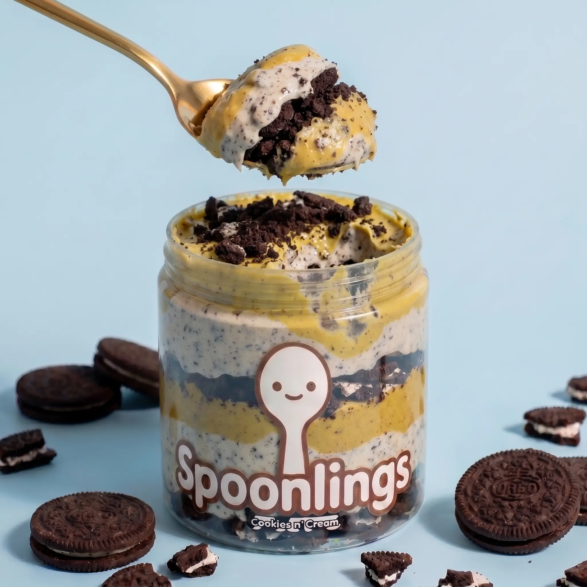 Spoonlings Cookies n' Cream (Oreo Style) Oreos-Infused Dubai Chocolate Pistachio Dip - Kataifi Crunch Dessert Spread, 16 oz Creamy Food and Snacks for Serving, Travel (Tree Nuts Included), Cupboard