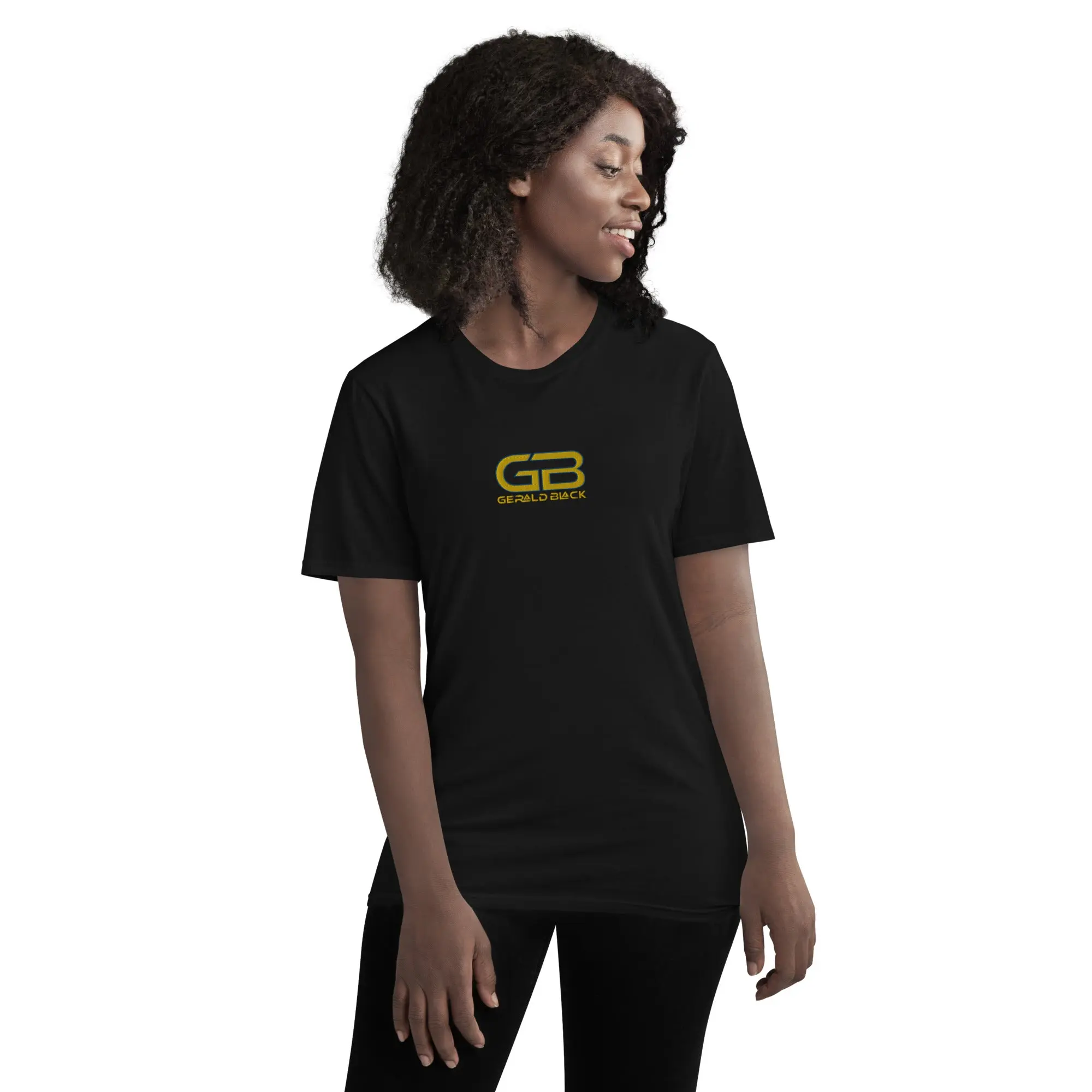 Unisex Gerald Black Embroidered Gold Label Short-sleeve Statement T-Shirt