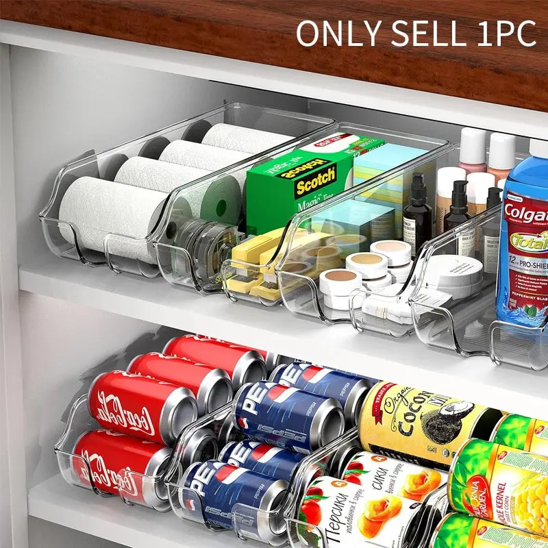 Transparent Clear Plastic Fridge Storage Box Set with Soda Can Dispenser & Drink Rack, Hand Washable, Ideal for Kitchen Organization, Stackable Fridge Organizer, Fridge Organizers and Storage, Refrigerator Accessories