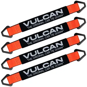 VULCAN Car Tie Down Axle Strap with Wear Pad - 2 Inch x 22 Inch - 4 Pack - PROSeries - 3,300 Pound Safe Working Load Optic Orange Dot Regulations Webbing Extra Durable