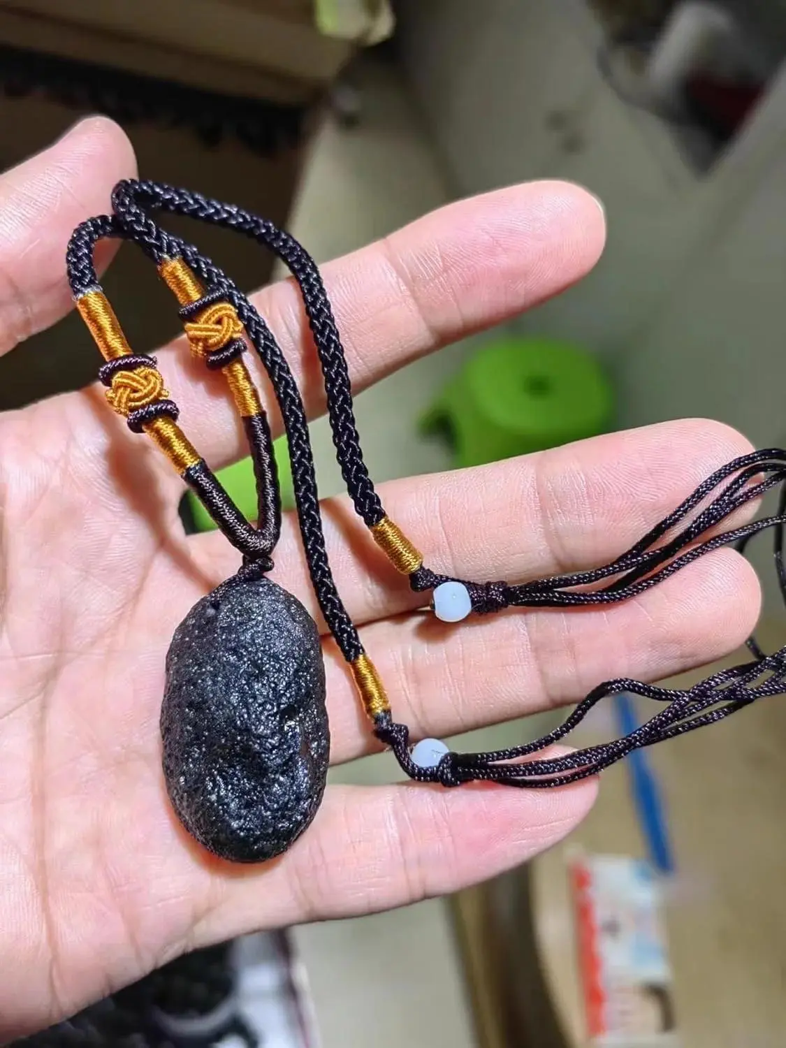 Cintamani Saffordite Stone Necklace,Genuine Obsidian Tektites Raw Crystals,Irregular Shape