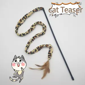 Leopard Print Cat Tweezers, Interactive Feather Wand Toy, Durable Polyester, Suitable for All Cats, Pet Plaything with Realistic Feathers