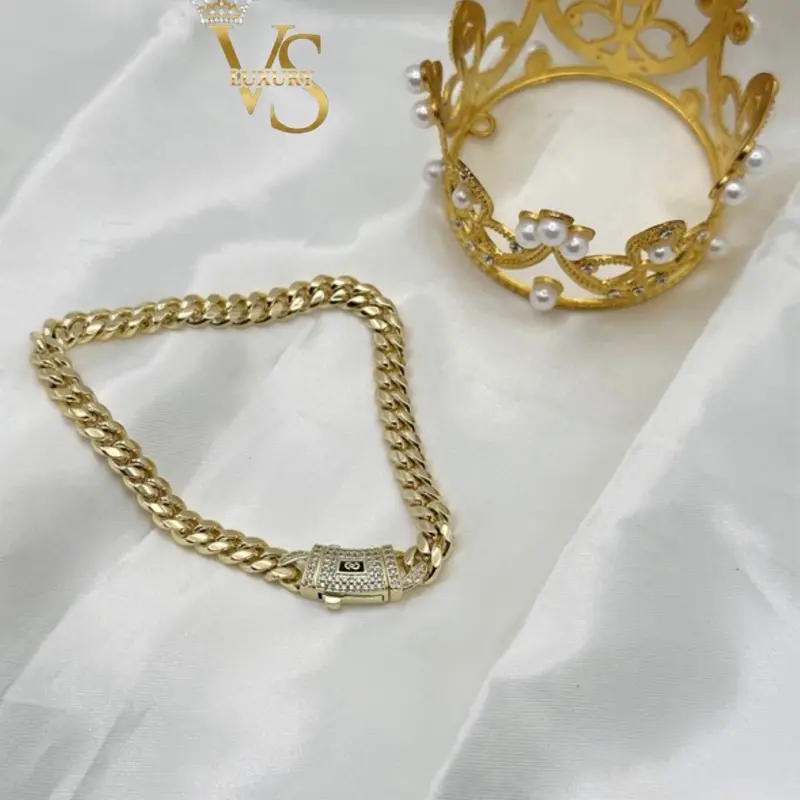 Valdes Luxury Cuban Link Bracelet with Monaco Clasp, 14K Gold Plated, High Quality Everyday Wear