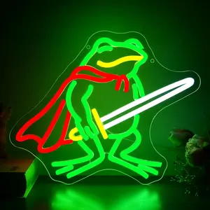 Frog-Shape USB-Powered LED Neon Sign, Sword Frog Led Neon Lights for Martial Arts Room Wall Decor, Ideal for Christmas, Birthday Gifting summerwins