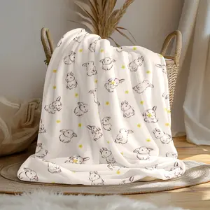 1pc 280Gsm Home Rabbit, Star, Cartoon Pattern Large Flannel Blanket, Sofa, Bed Blanket, Car Blanket, Outdoor Garden Warm Blanket