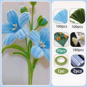 403 Piece Blue Decorative Twisty Rod Bouquet Set, Upgraded DIY Handmade Flower Arrangement Kit, Perfect for Mother's Day Graduation Holiday Gifts, Fake Flower Decoration
