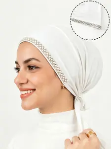Fashion Pearl Hijab, Anti-Slip Adjustable Tie, Elegant Jersey Hijab, Soft Fabric, Comfortable Wear, Suitable for Various Occasions