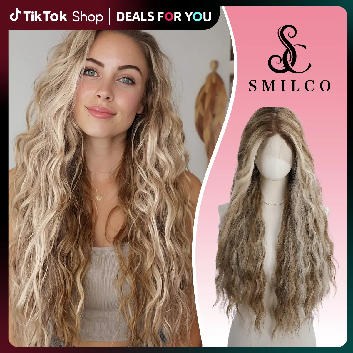 SMILCO 26Inch 13x4 Lace Front Wig, Tangle-Free Lace Curly Synthetic Hair, Mixed Race Look with Light Brown Platinum Blonde Hue, Expert-Exclusive Christmas Gift Option (SM9208)