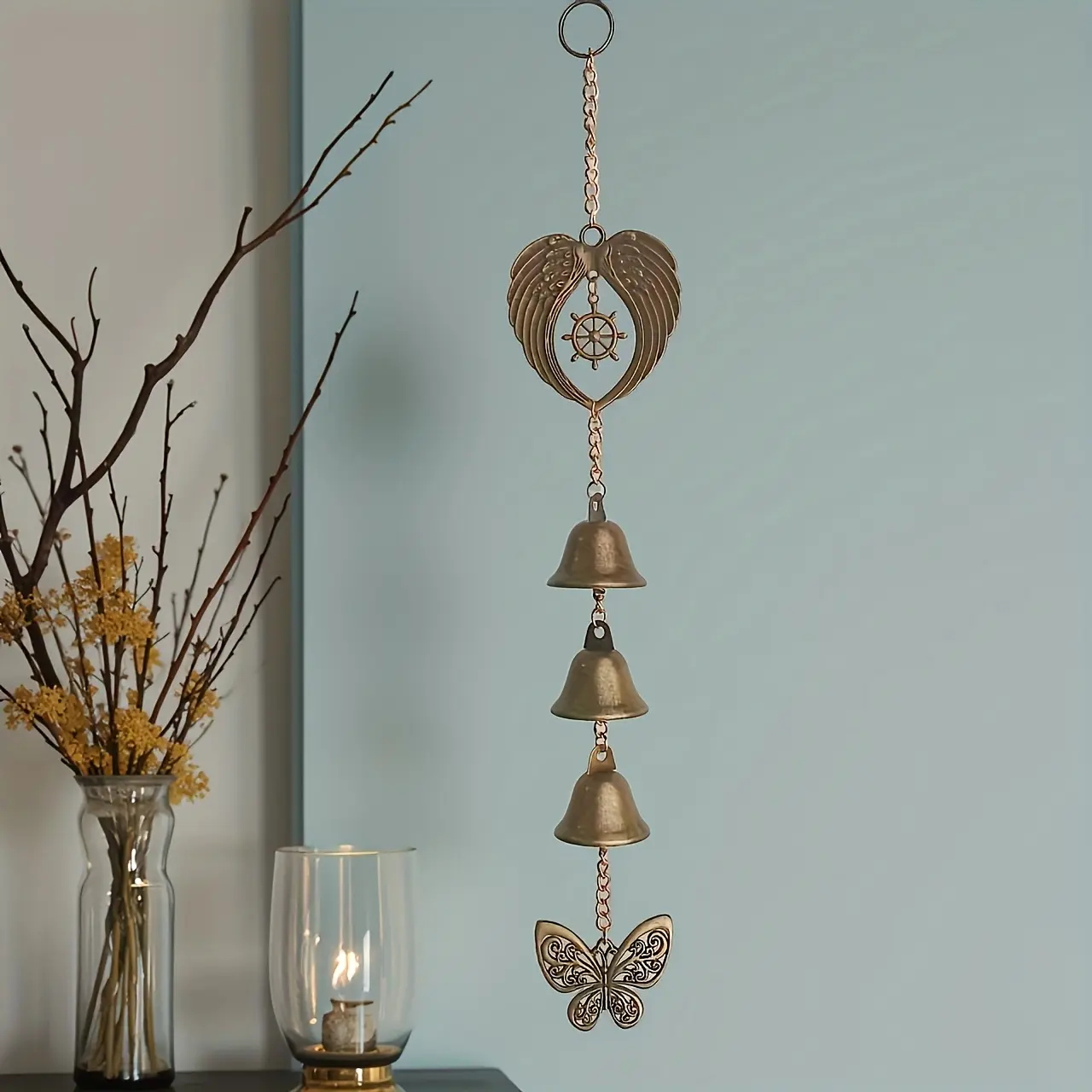Handmade Metal Wind Chime Classic Country Iron Bell with Decorative Chain, Outdoor Garden Decoration, Garden Accessories, No Power Needed, Thanksgiving Home Decor, Windchimes