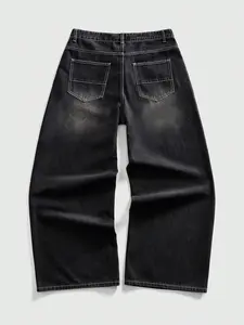 Men Street Style Angel Christ Cross Print Straight Leg Jeans High End Loose Fit Long Pants Trendy Cool Streetwear 2026 Fashion