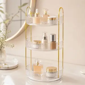 Luxury 3-Tier Rotating Acrylic Cosmetic Organizer - 360° Spinning Large-Capacity Storage Rack with Handle, Perfume Lipstick Holder for Bathroom Vanity Countertop, Women's Birthday Gift，Space-Saving Vanity Organizer