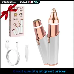 Electric Eyebrow Trimmer, Electric Face Hair Remover, Rechargeable Flawless Brows Remover for Women with LED Light for Instant and Painless Hair Removal Comfort Golden