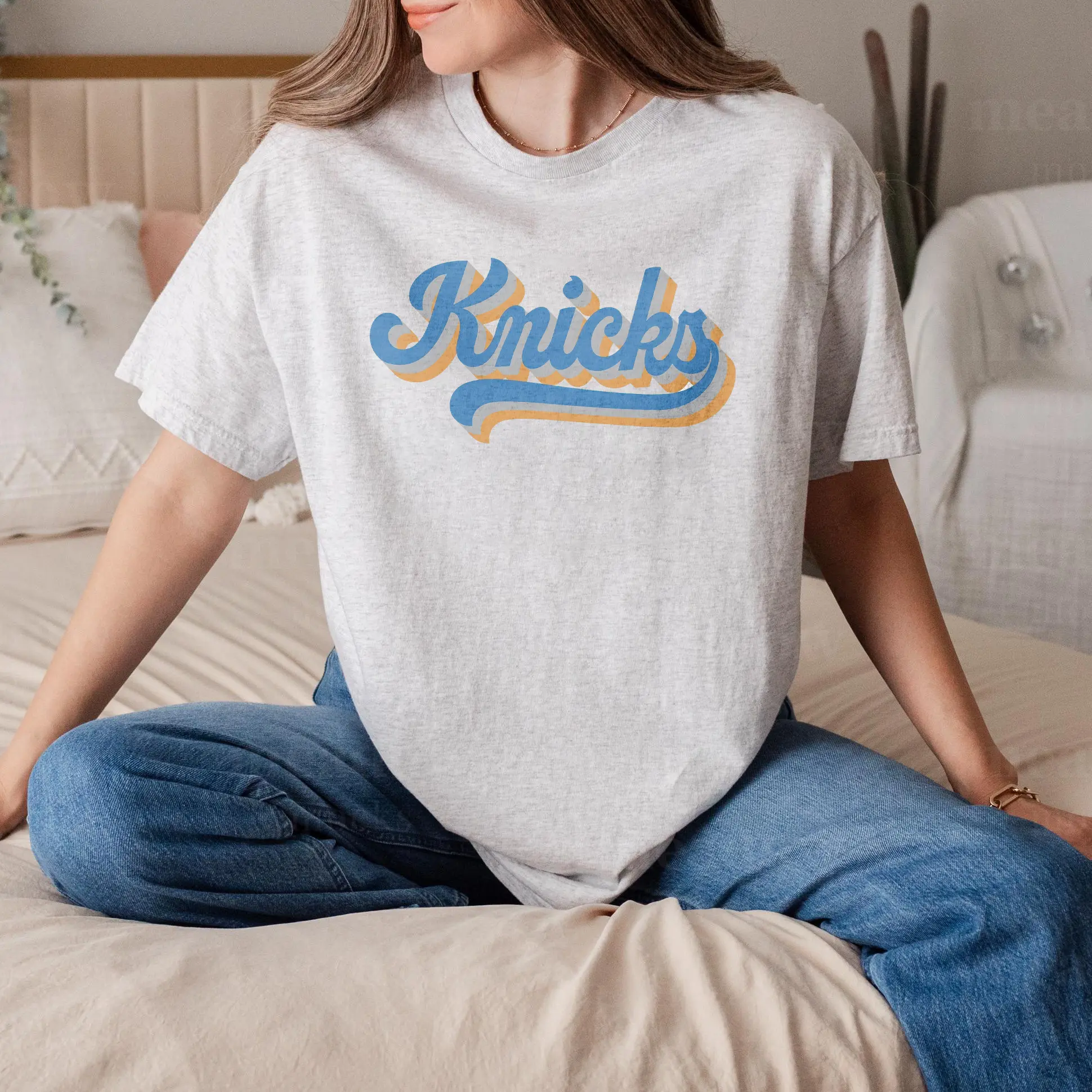 Retro Knicks Basketball Shirt, Vintage Sports Tee, NYC Basketball Fan Gift, Blue Orange Graphic T-Shirt, Unisex Game Day Tee