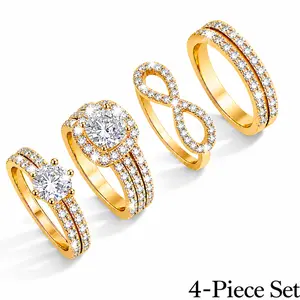 4-Piece Cubic Zirconia Bridal Ring Set for Women, Stackable Wedding Engagement Rings, Elegant CZ Promise Ring Set, Sensitive Skin Friendly Tarnish Resistant Jewelry, Anniversary Gift for Her