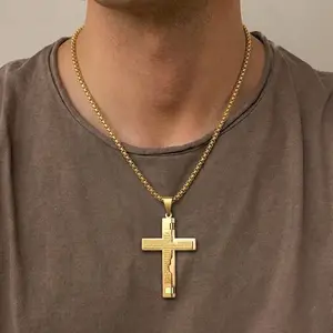 Cross Pendant Necklace for Men Women Stainless Steel  Lord's Prayer   necklace Religious Jewelry Gifts for Teen Boys Kids